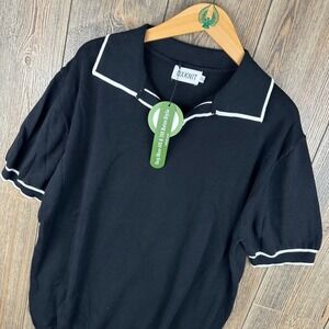 OXKNIT Mens Black Retro 60s 70s Knit Polo Shirt Short Sleeve Cotton 2XL NWT